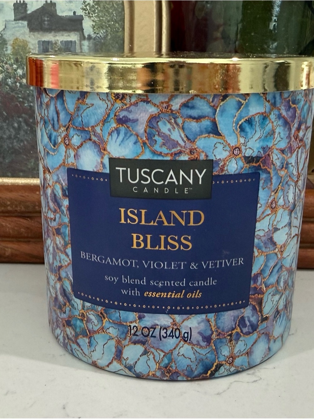 Tuscany Candle Island Bliss 12 oz Jar, Scent Bergamot Violet & Vetiver New